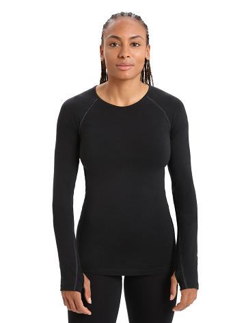 Black Women's Icebreaker BodyfitZone™ Merino 200 Zone Thermal Long Sleeve Crewe Top Base Layers | USA 1859PJJQ